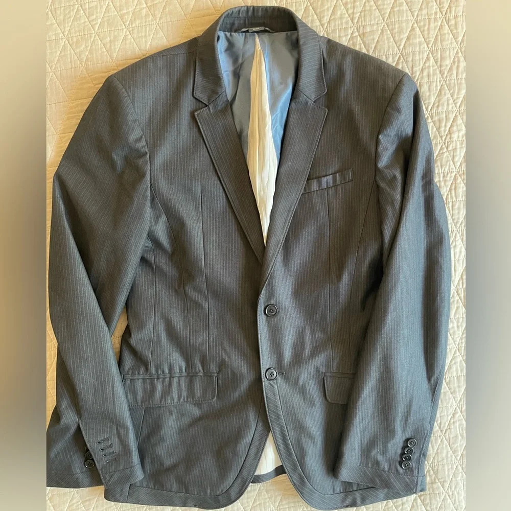 A/X ARMANI EXCHANGE Herringbone Stripe 2-Button Cotton Blend Jacket in Gray 40 R